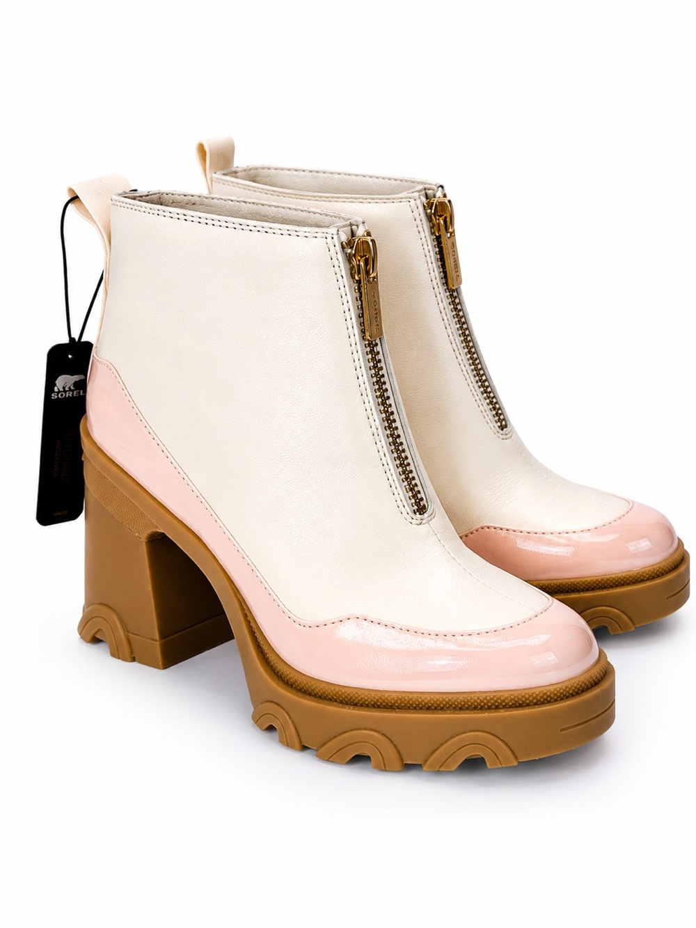 Sorel Brex Heel Zip Waterproof Ankle Boots Chalk Peach Leather Women’s 7.5